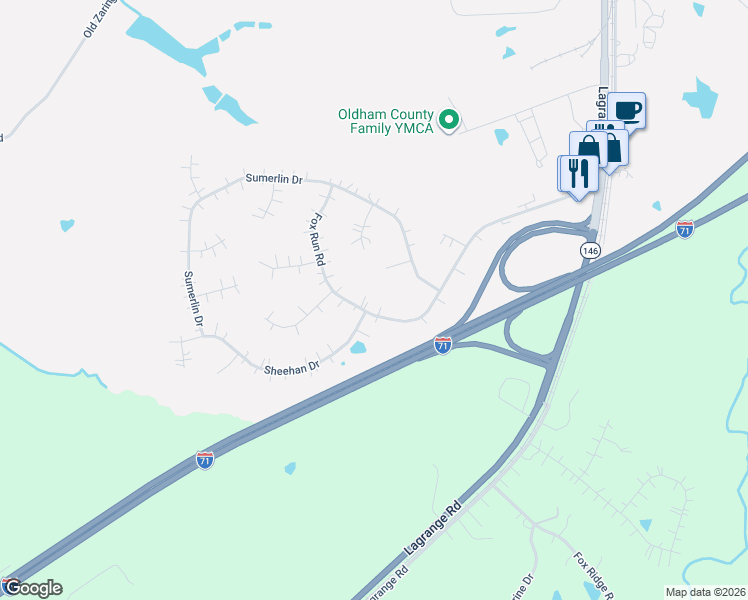 map of restaurants, bars, coffee shops, grocery stores, and more near 5101 Fox Run Road in Buckner