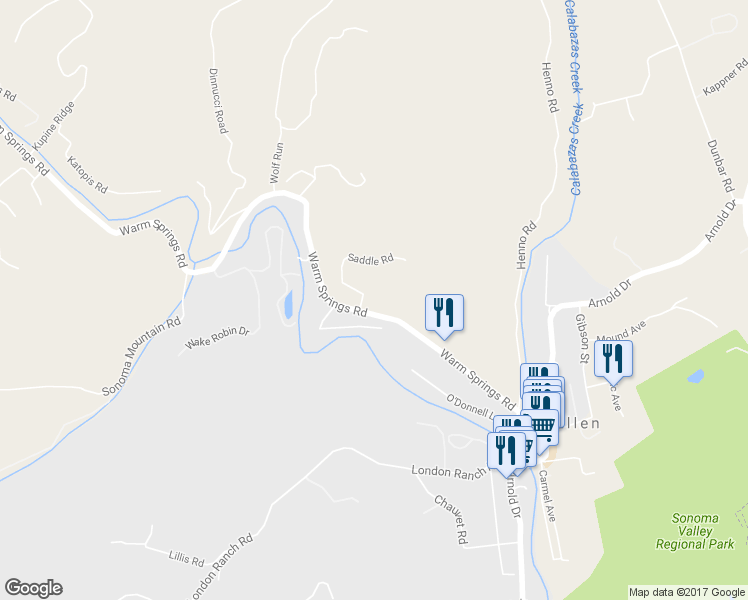 map of restaurants, bars, coffee shops, grocery stores, and more near 4901 Warm Springs Road in Glen Ellen