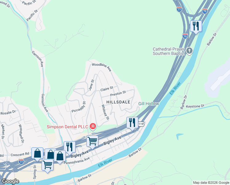 map of restaurants, bars, coffee shops, grocery stores, and more near in Hillsdale
