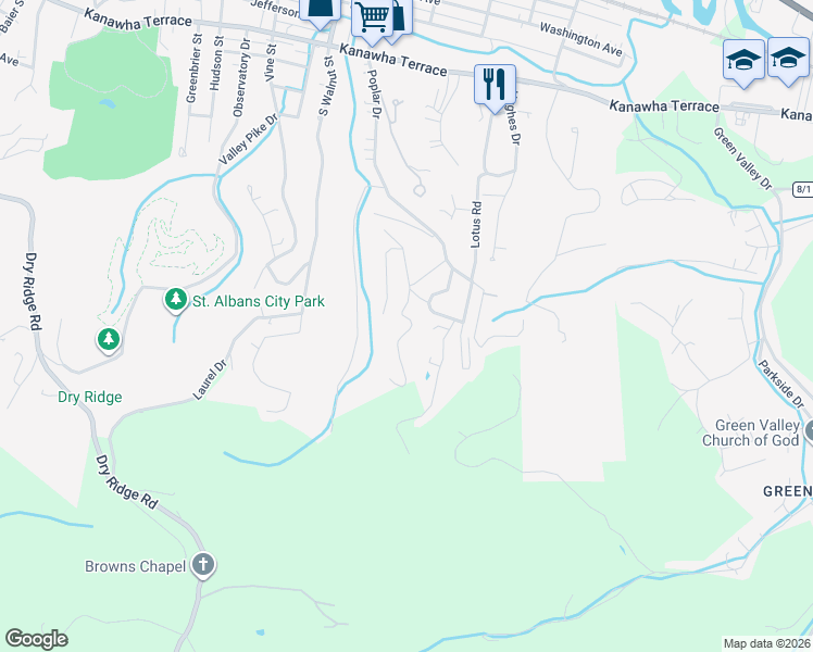 map of restaurants, bars, coffee shops, grocery stores, and more near 985 Old Point Road in St. Albans