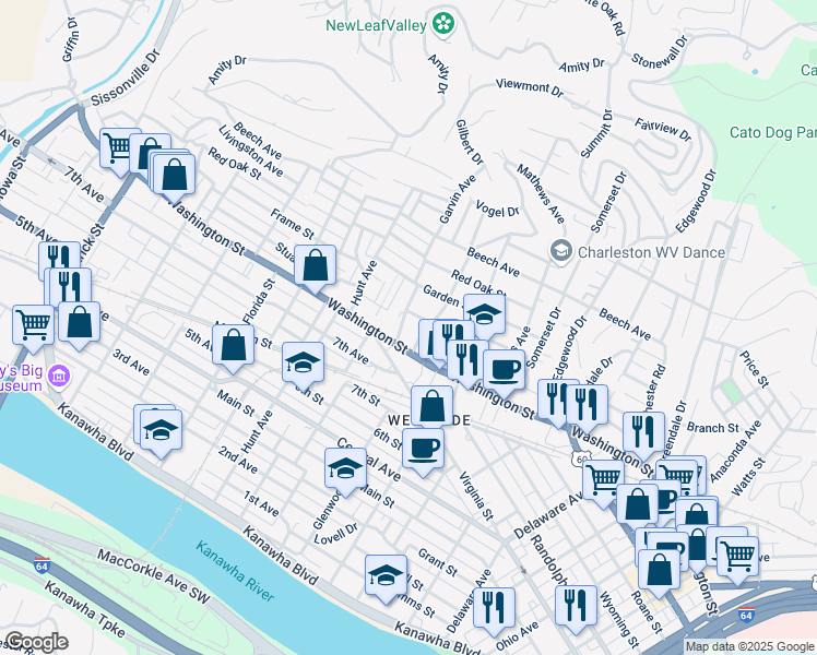 map of restaurants, bars, coffee shops, grocery stores, and more near 704 Garvin Avenue in Charleston