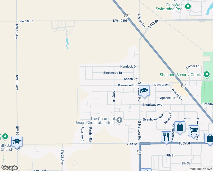 map of restaurants, bars, coffee shops, grocery stores, and more near 5937 Rosewood Drive in Great Bend