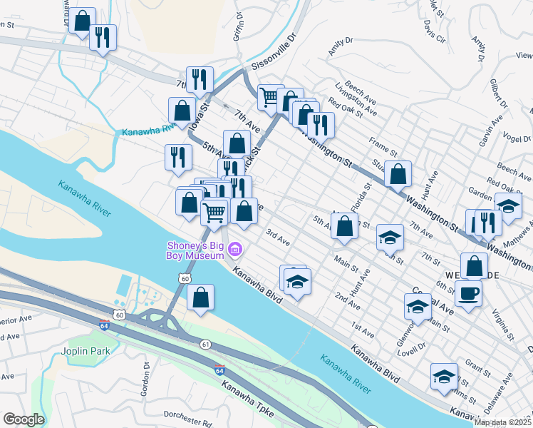 map of restaurants, bars, coffee shops, grocery stores, and more near 1611 4th Ave in Charleston