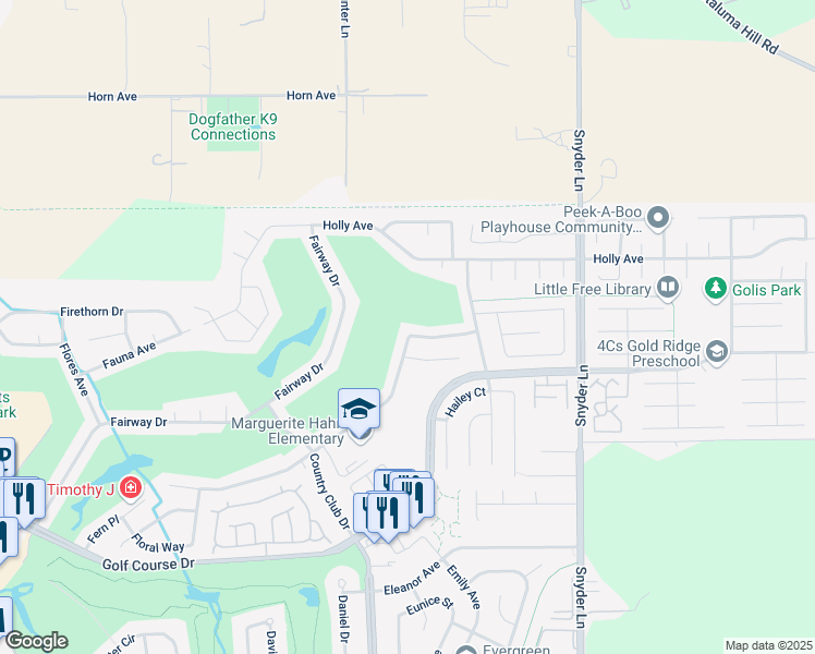 map of restaurants, bars, coffee shops, grocery stores, and more near 912 Hudis Street in Rohnert Park