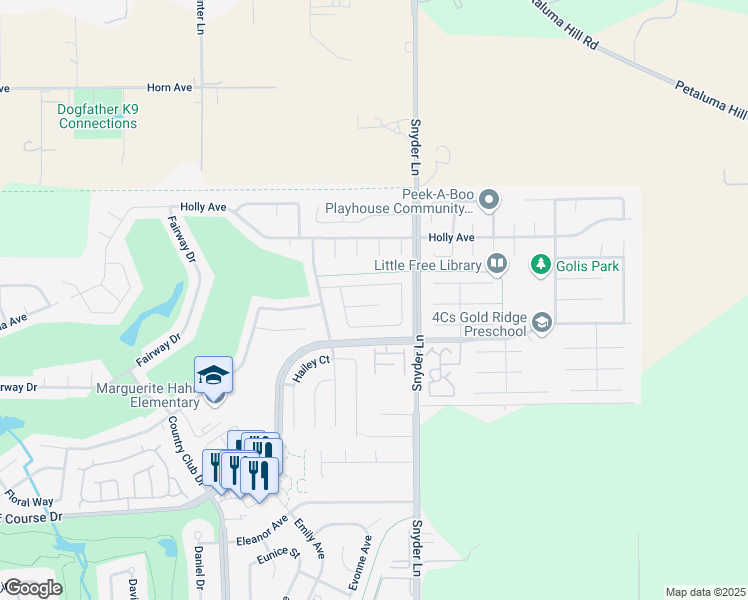 map of restaurants, bars, coffee shops, grocery stores, and more near 1210 Hemp Court in Rohnert Park