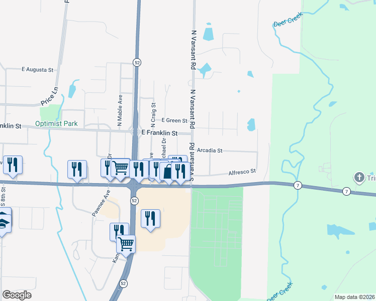 map of restaurants, bars, coffee shops, grocery stores, and more near South Vansant Road in Clinton