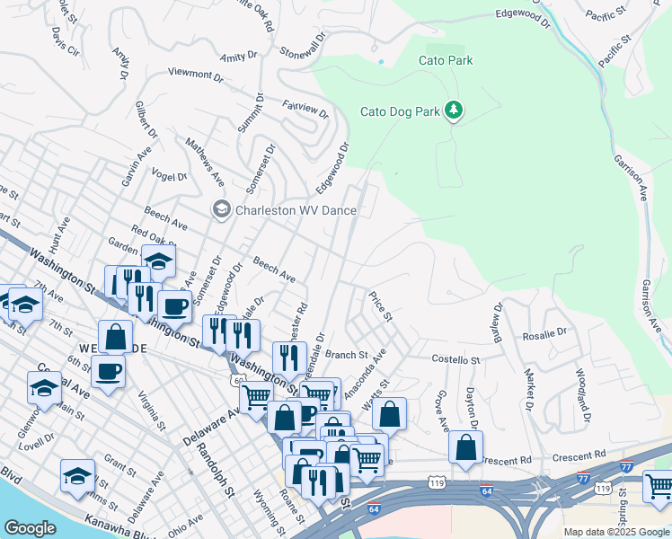 map of restaurants, bars, coffee shops, grocery stores, and more near 906 Greendale Drive in Charleston
