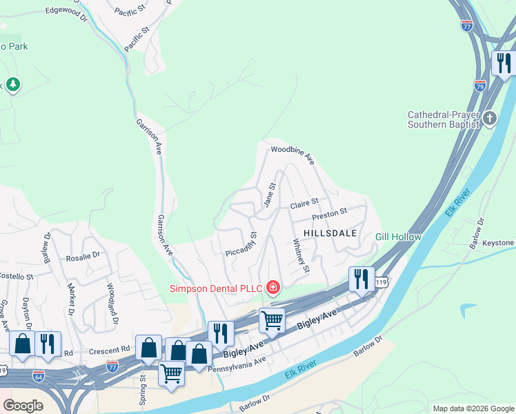 map of restaurants, bars, coffee shops, grocery stores, and more near 650 Piccadilly Street in Charleston