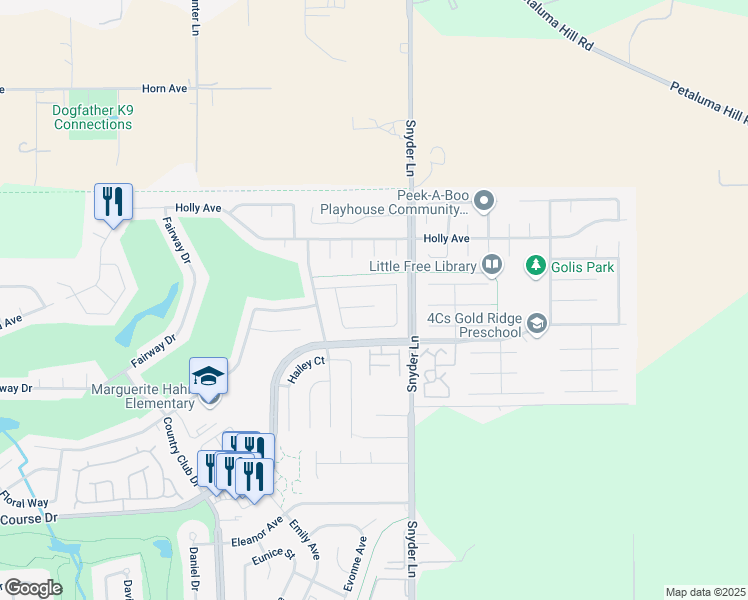 map of restaurants, bars, coffee shops, grocery stores, and more near 1210 Hemp Court in Rohnert Park