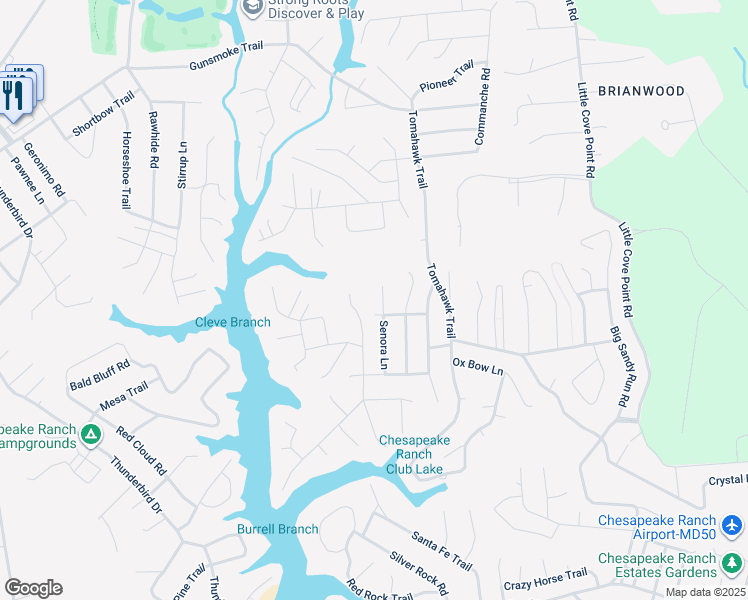 map of restaurants, bars, coffee shops, grocery stores, and more near 11533 Senora Lane in Lusby