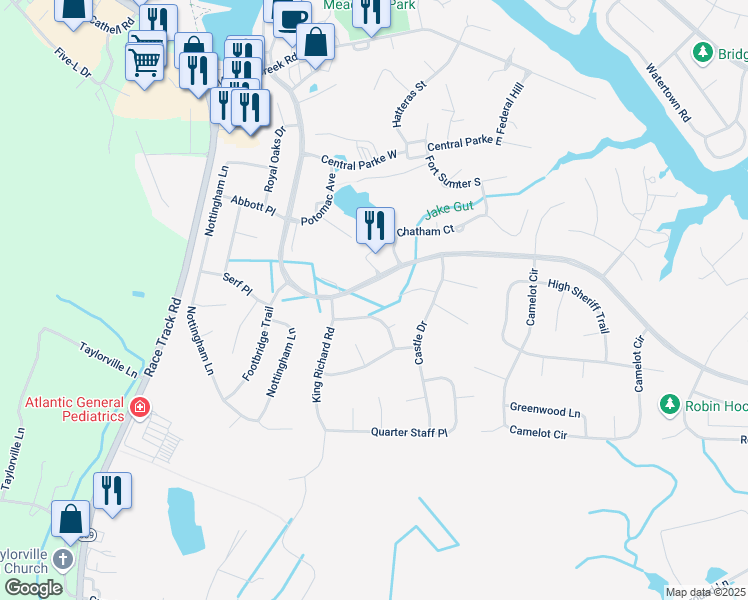 map of restaurants, bars, coffee shops, grocery stores, and more near 1124 Ocean Parkway in Ocean Pines