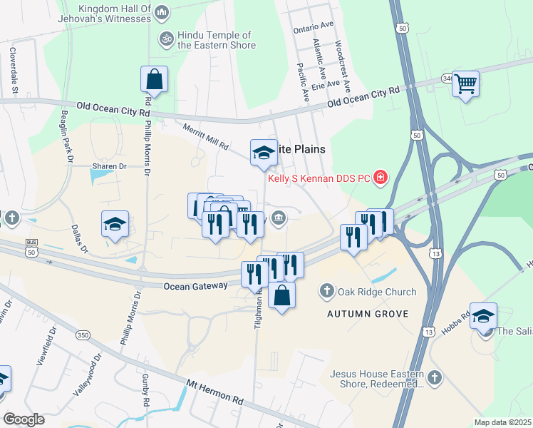 map of restaurants, bars, coffee shops, grocery stores, and more near in Salisbury