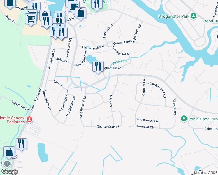 map of restaurants, bars, coffee shops, grocery stores, and more near 10 Catalpa Lane in Ocean Pines