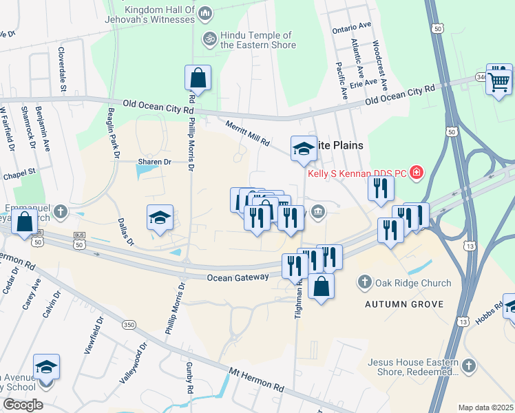 map of restaurants, bars, coffee shops, grocery stores, and more near 2003 Whispering Ponds Court in Salisbury