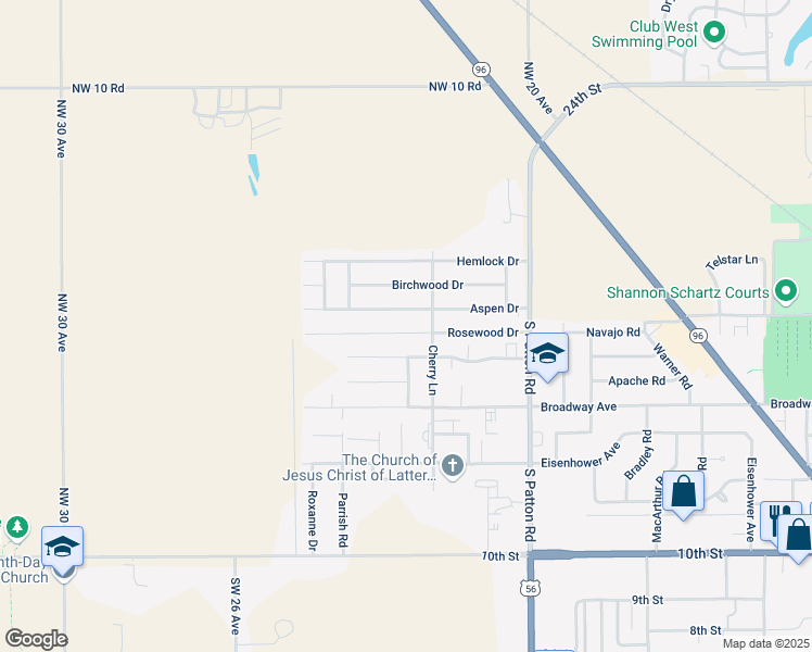 map of restaurants, bars, coffee shops, grocery stores, and more near 5937 Rosewood Drive in Great Bend