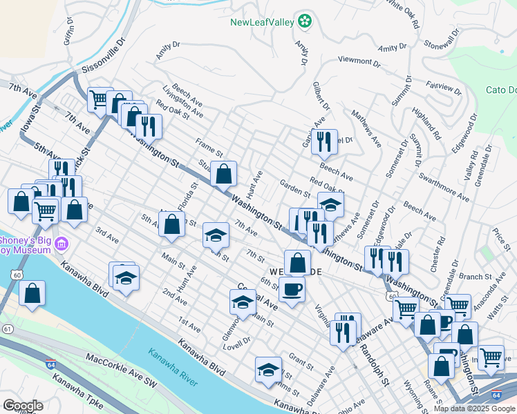 map of restaurants, bars, coffee shops, grocery stores, and more near 800 Woodrow Wilson Place in Charleston