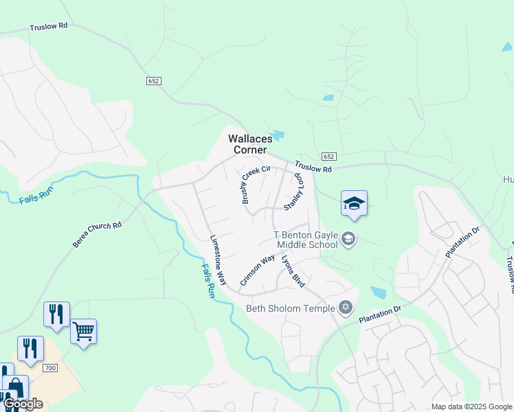 map of restaurants, bars, coffee shops, grocery stores, and more near 12 Foggy Field Lane in Fredericksburg