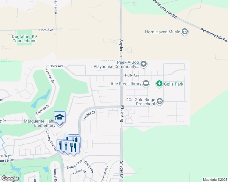 map of restaurants, bars, coffee shops, grocery stores, and more near 4572 Heath Circle in Rohnert Park