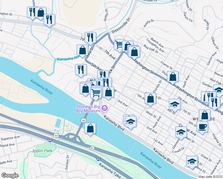 map of restaurants, bars, coffee shops, grocery stores, and more near 1611 4th Ave in Charleston