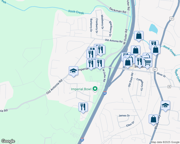 map of restaurants, bars, coffee shops, grocery stores, and more near 1280 Imperial Main Street in Imperial