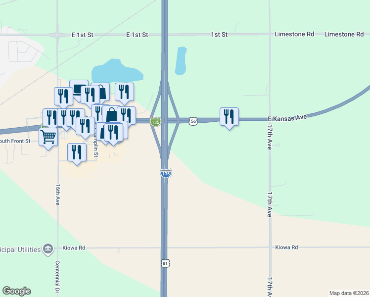 map of restaurants, bars, coffee shops, grocery stores, and more near in McPherson
