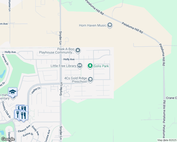 map of restaurants, bars, coffee shops, grocery stores, and more near 1450 Golf Course Drive in Rohnert Park