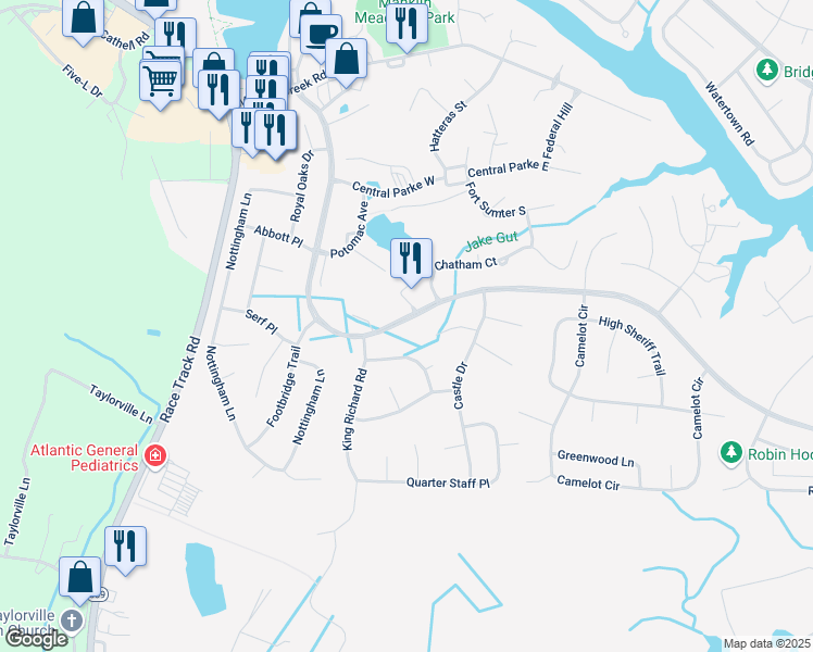 map of restaurants, bars, coffee shops, grocery stores, and more near 1135 Ocean Parkway in Ocean Pines