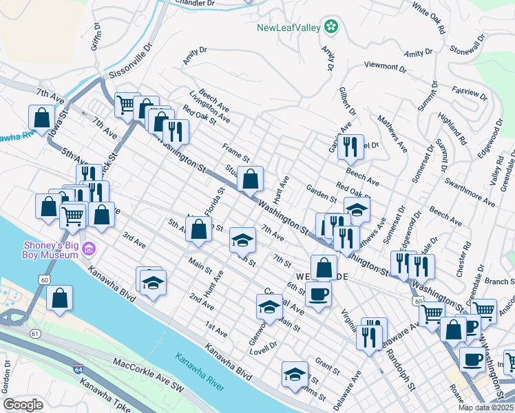 map of restaurants, bars, coffee shops, grocery stores, and more near 704 7th Avenue in Charleston