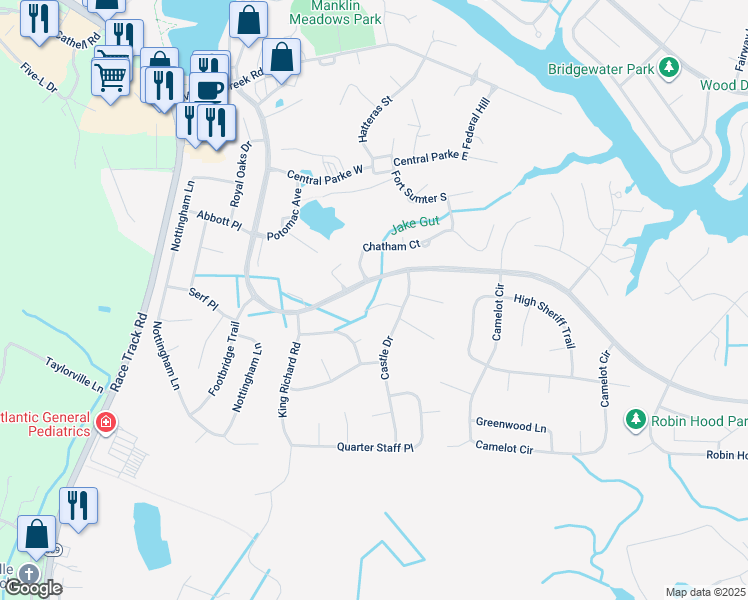 map of restaurants, bars, coffee shops, grocery stores, and more near 10 Catalpa Lane in Ocean Pines
