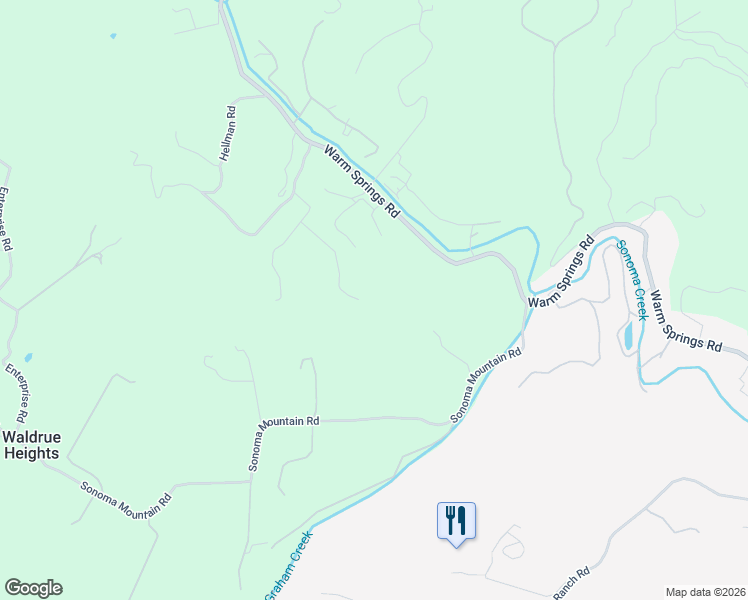 map of restaurants, bars, coffee shops, grocery stores, and more near 3295 Warm Springs Road in Glen Ellen