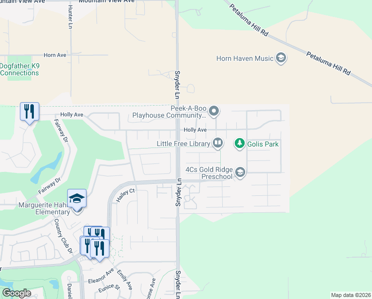 map of restaurants, bars, coffee shops, grocery stores, and more near 1308 Garmont Court in Rohnert Park