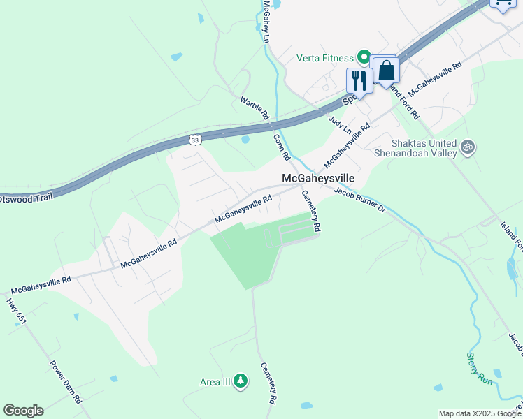 map of restaurants, bars, coffee shops, grocery stores, and more near 9744 McGaheysville Road in McGaheysville