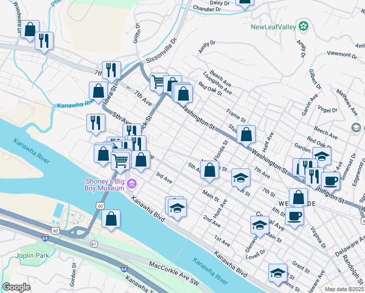 map of restaurants, bars, coffee shops, grocery stores, and more near 1510 A Alley in Charleston