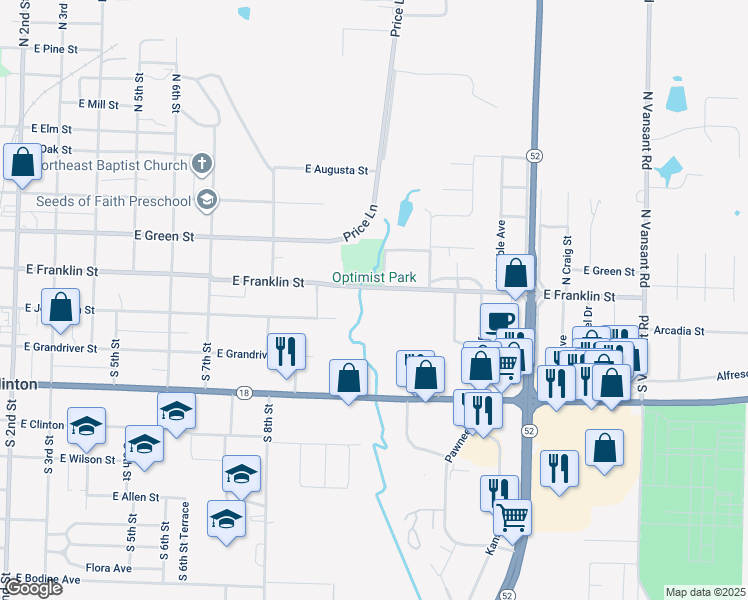 map of restaurants, bars, coffee shops, grocery stores, and more near 928 East Franklin Street in Clinton