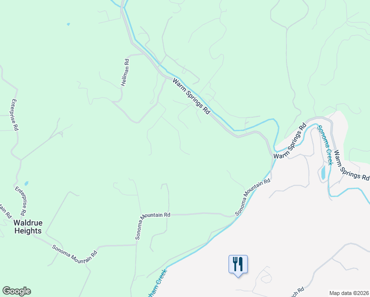 map of restaurants, bars, coffee shops, grocery stores, and more near 3295 Warm Springs Road in Glen Ellen