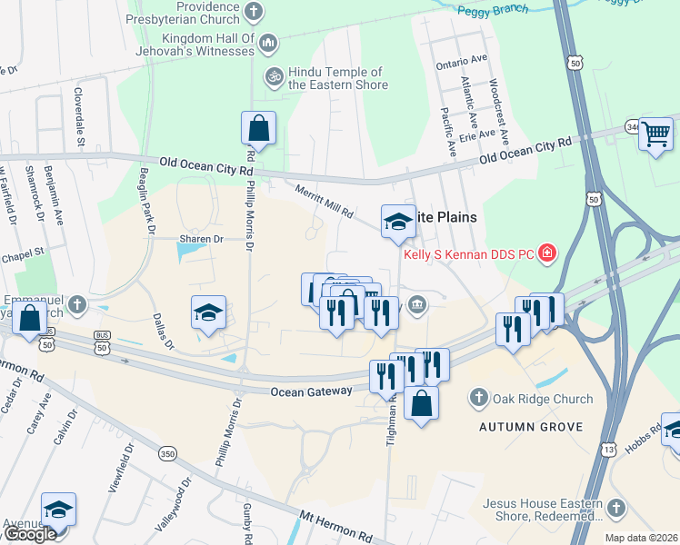 map of restaurants, bars, coffee shops, grocery stores, and more near 2000 Whispering Ponds Court in Salisbury