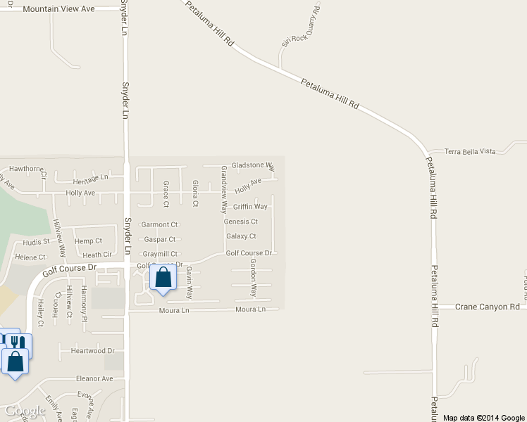 map of restaurants, bars, coffee shops, grocery stores, and more near 1543 Griffin Way in Rohnert Park