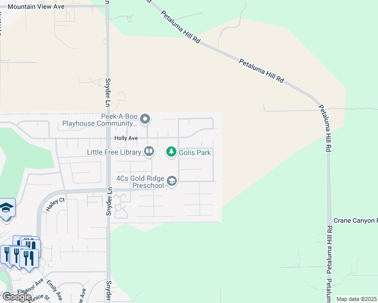 map of restaurants, bars, coffee shops, grocery stores, and more near 1515 Griffin Way in Rohnert Park