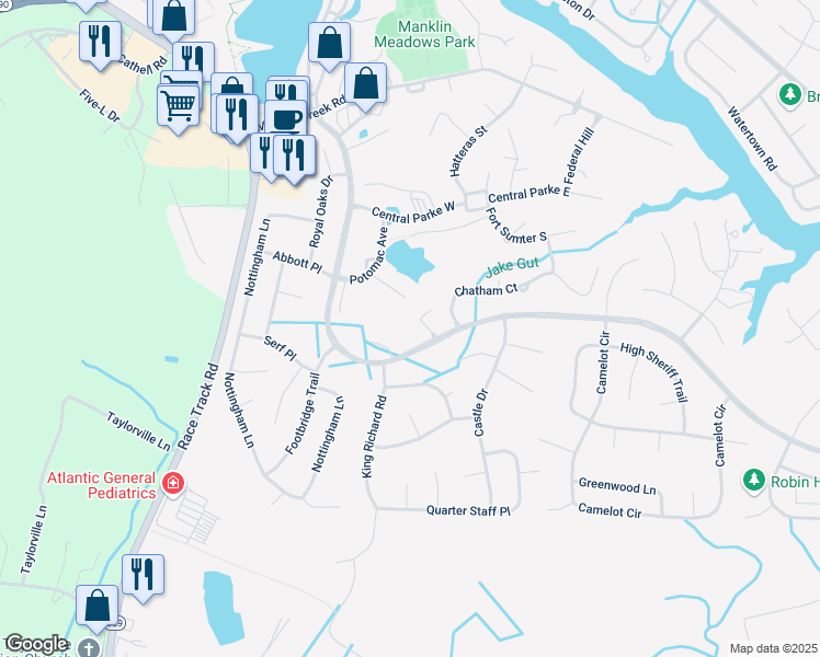 map of restaurants, bars, coffee shops, grocery stores, and more near 1135 Ocean Parkway in Ocean Pines