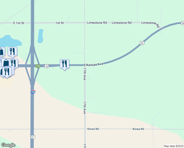 map of restaurants, bars, coffee shops, grocery stores, and more near 1350 17th Avenue in McPherson