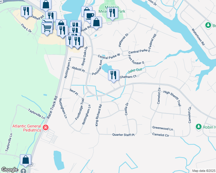map of restaurants, bars, coffee shops, grocery stores, and more near 1135 Ocean Parkway in Ocean Pines