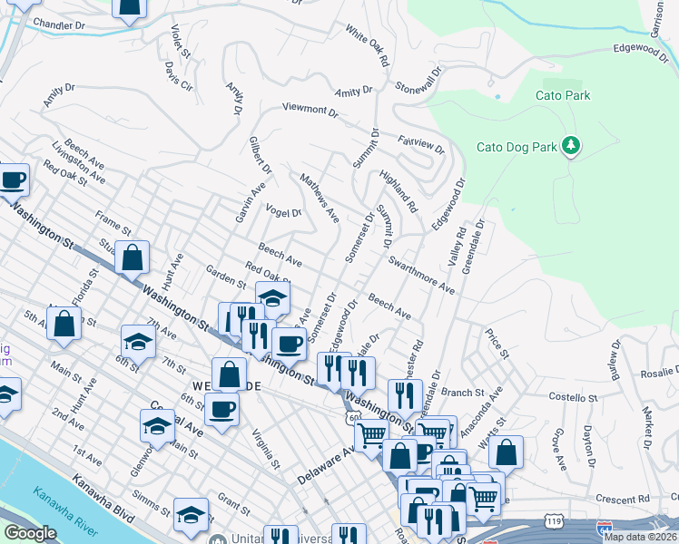 map of restaurants, bars, coffee shops, grocery stores, and more near 905 Somerset Drive in Charleston