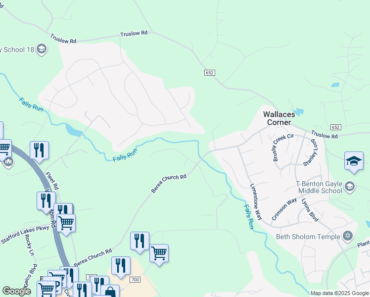 map of restaurants, bars, coffee shops, grocery stores, and more near 10 Berea Knolls Drive in Fredericksburg