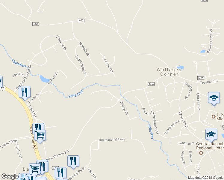 map of restaurants, bars, coffee shops, grocery stores, and more near 10 Berea Knolls Drive in Fredericksburg