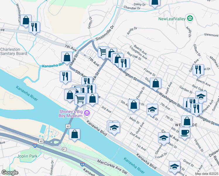 map of restaurants, bars, coffee shops, grocery stores, and more near 501 Stockton Street in Charleston
