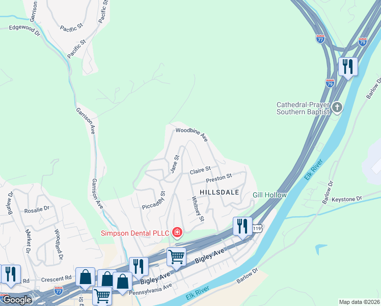 map of restaurants, bars, coffee shops, grocery stores, and more near 707 Jane St in Charleston