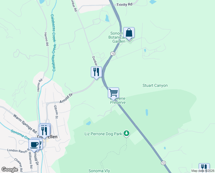 map of restaurants, bars, coffee shops, grocery stores, and more near 13255 Sonoma Highway in Glen Ellen
