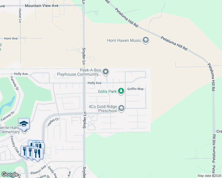 map of restaurants, bars, coffee shops, grocery stores, and more near 4367 Gloria Court in Rohnert Park