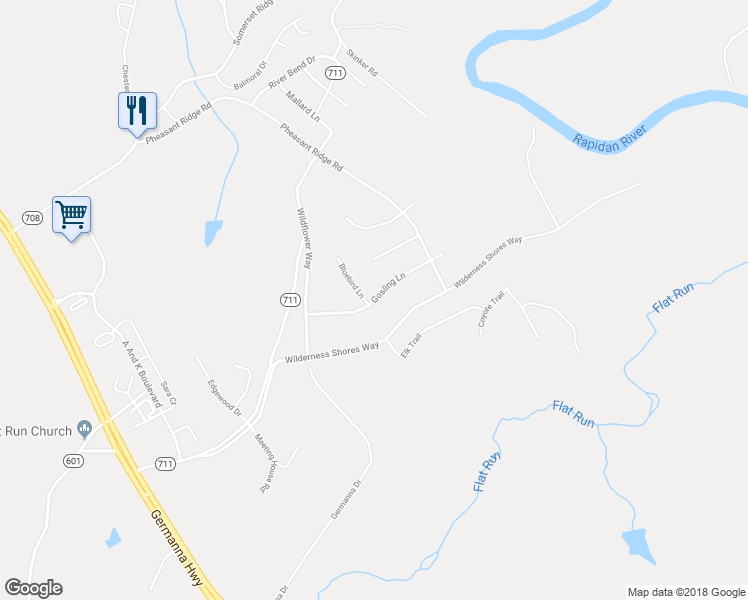 map of restaurants, bars, coffee shops, grocery stores, and more near Gosling Lane in Locust Grove