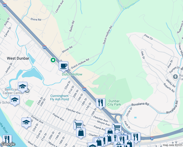 map of restaurants, bars, coffee shops, grocery stores, and more near 207 Grandview Pointe in Dunbar